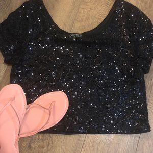 Black sequin crop top